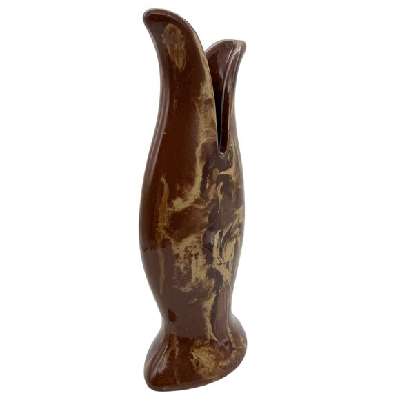 Vtg Clays in Calico Pottery Vase Marbled Brown Cream Signed Cardwell MT 1987 11" - Picture 4 of 9